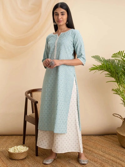 Blue Printed Cotton Kurta - Libas