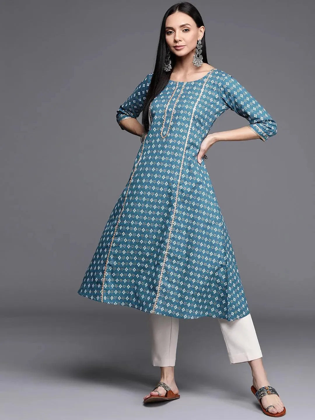 Blue Printed Cotton Kurta - Libas