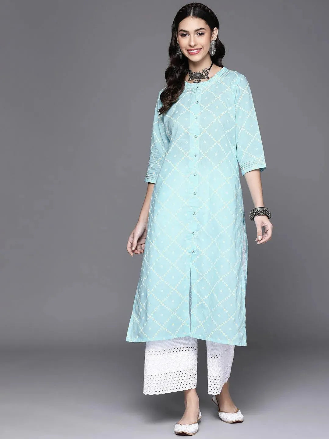 Blue Printed Cotton Kurta - Libas