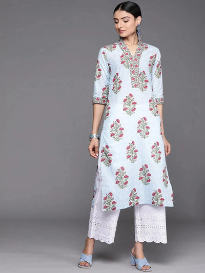 Blue Printed Cotton Kurta - Libas