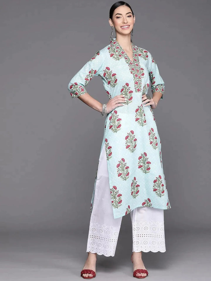 Blue Printed Cotton Kurta - Libas