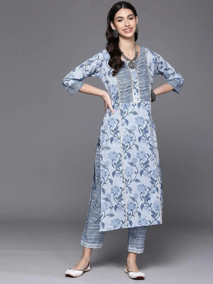 Blue Printed Cotton Kurta - Libas