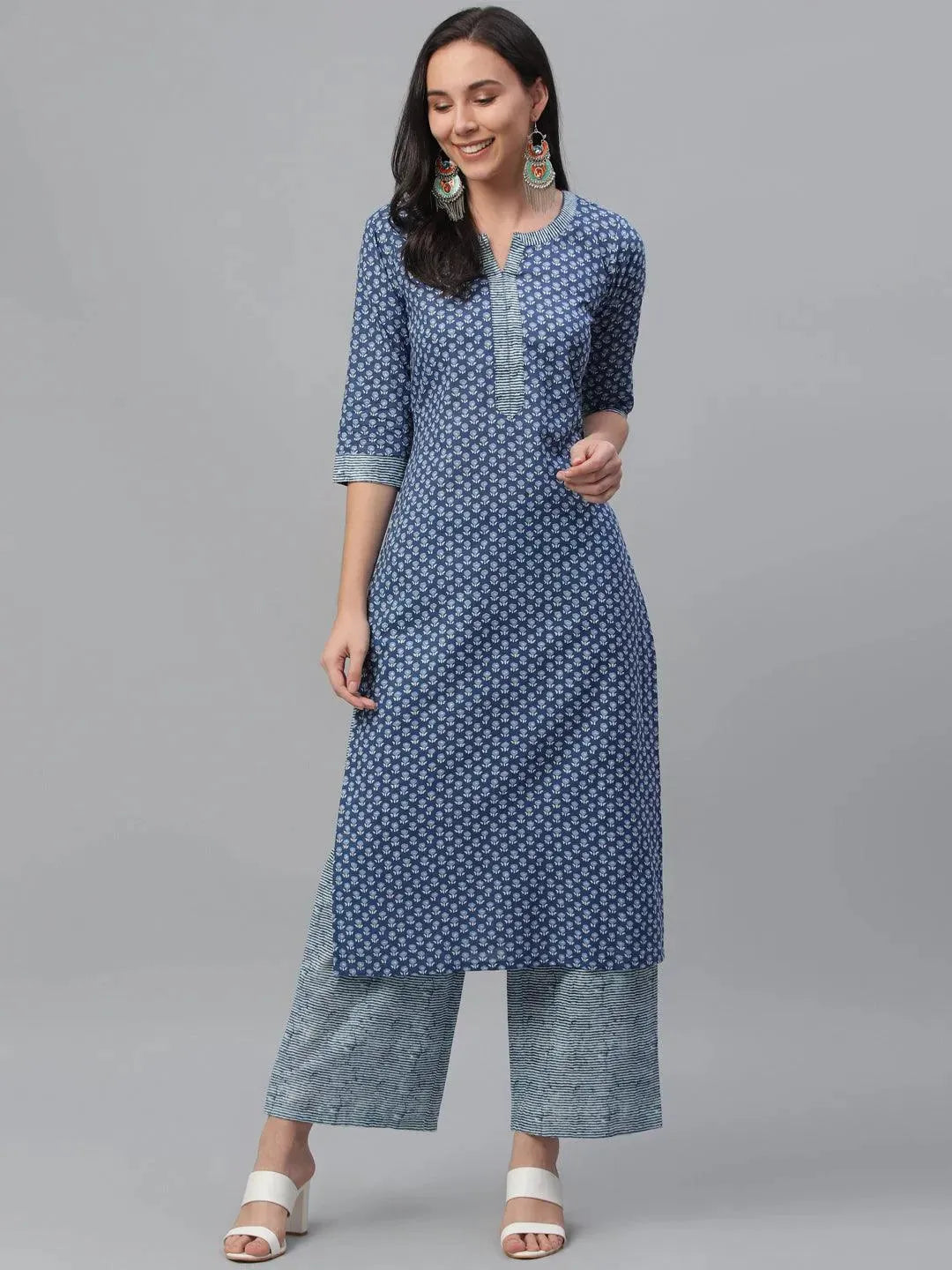 Blue Printed Cotton Kurta - Libas