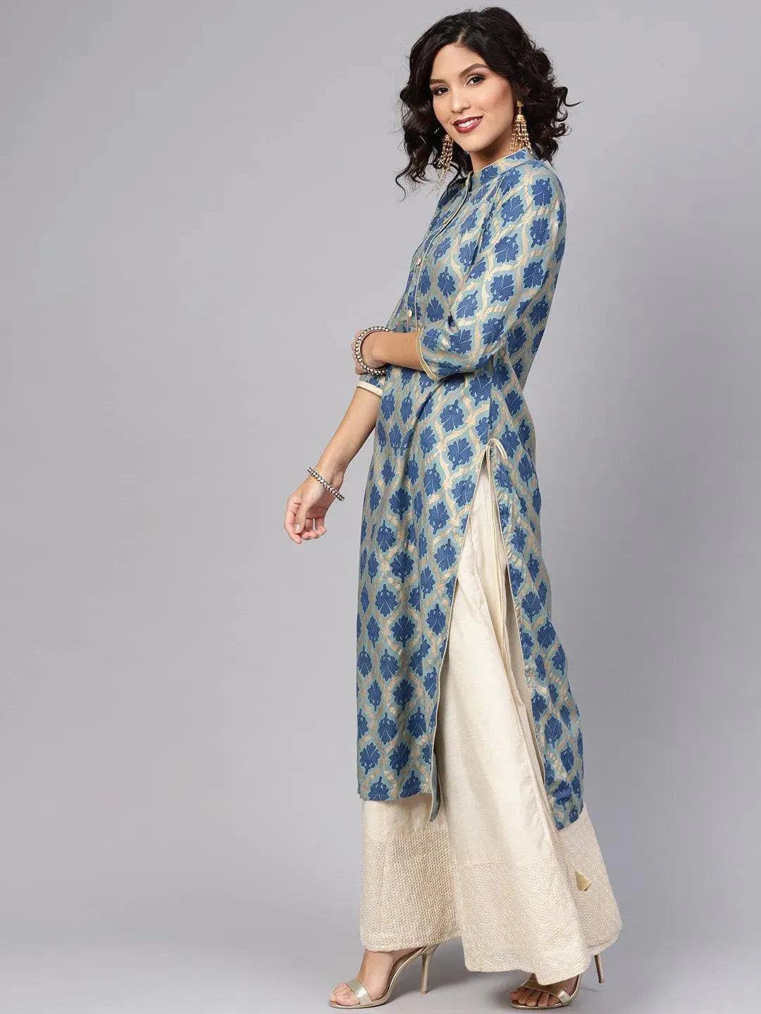 Blue Printed Cotton Kurta - Libas