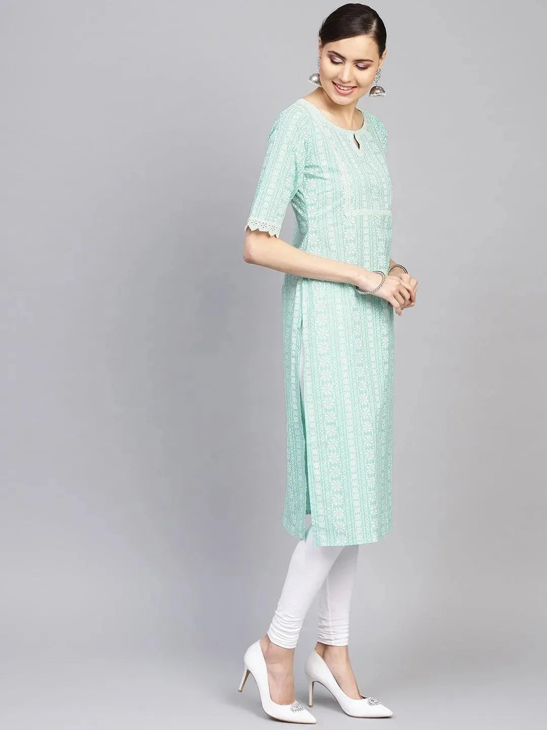 Blue Printed Cotton Kurta - Libas