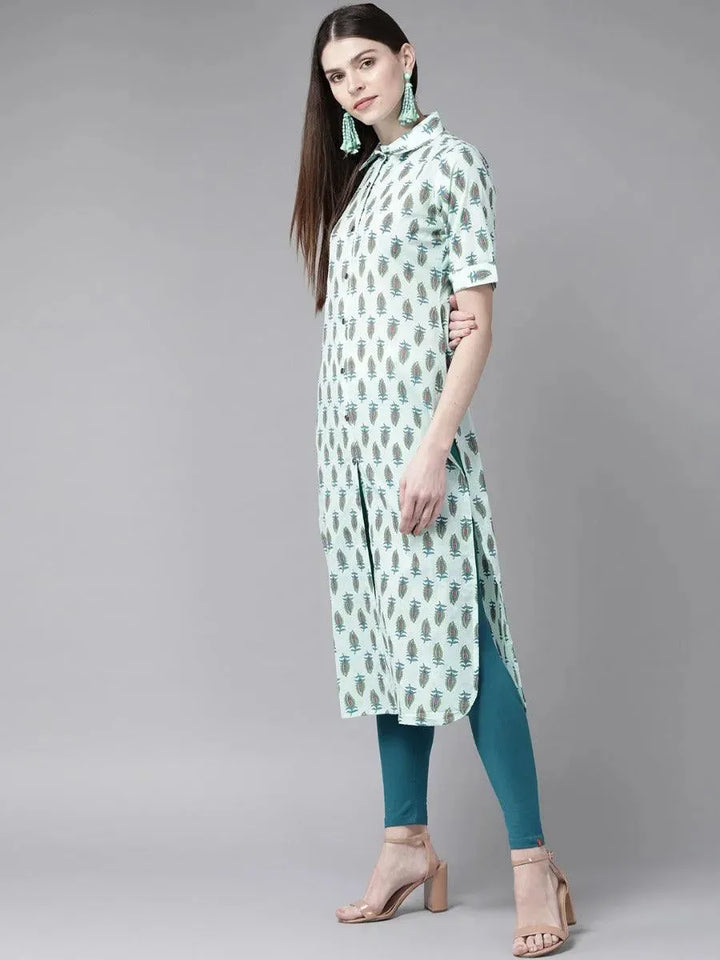 Blue Printed Cotton Kurta - Libas