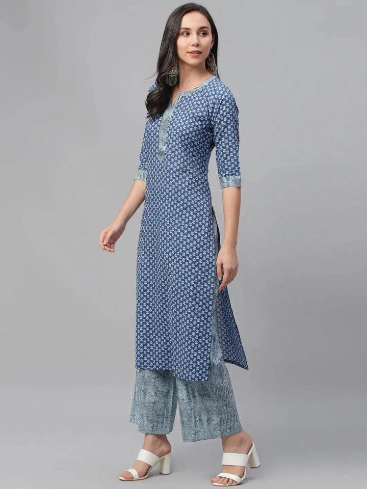 Blue Printed Cotton Kurta - Libas