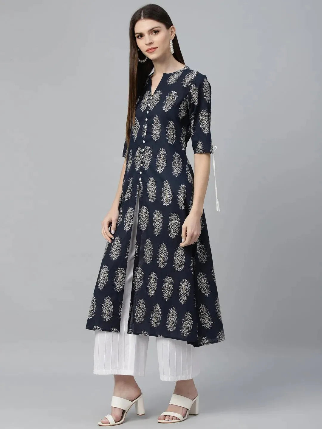 Blue Printed Cotton Kurta - Libas 