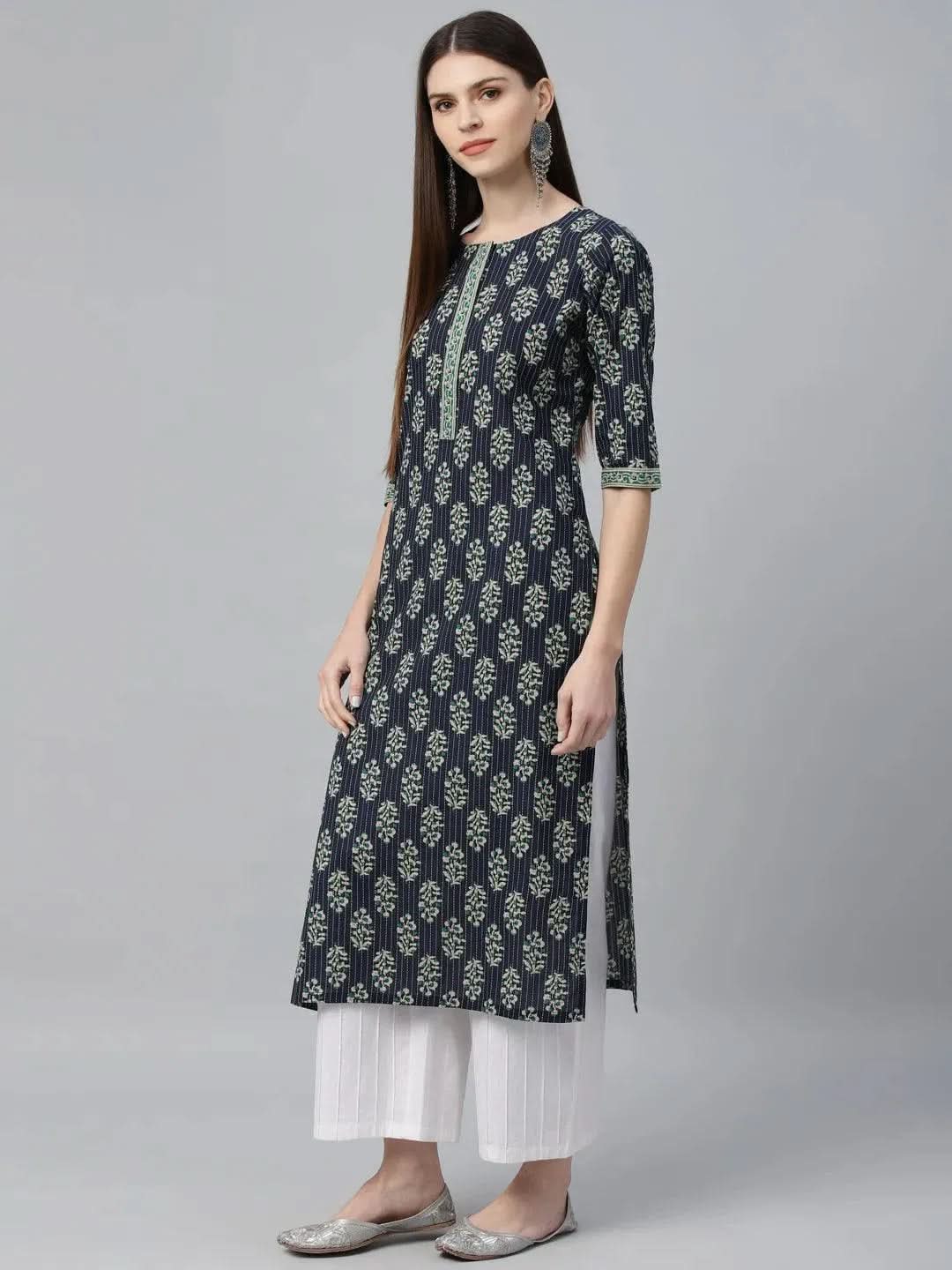Blue Printed Cotton Kurta - Libas 