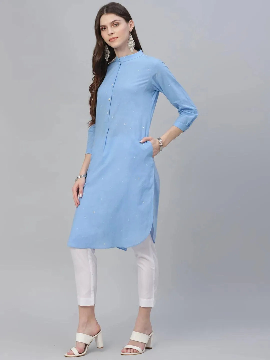 Blue Printed Cotton Kurta - Libas 