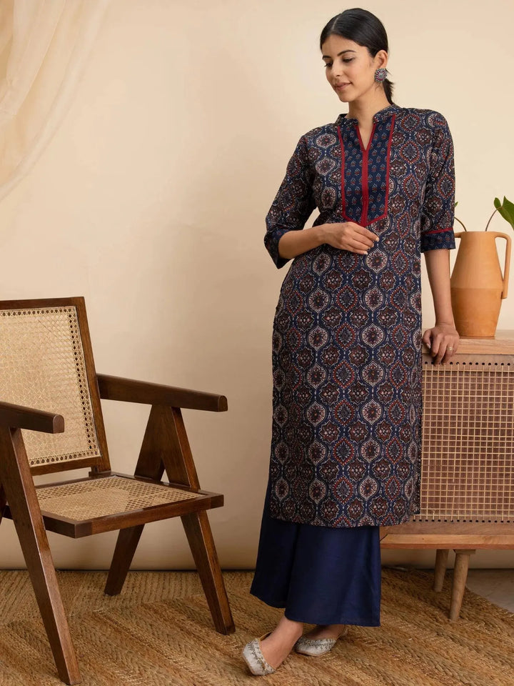 Blue Printed Cotton Kurta - Libas