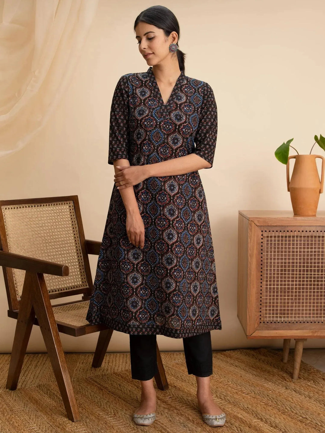 Blue Printed Cotton Kurta - Libas 