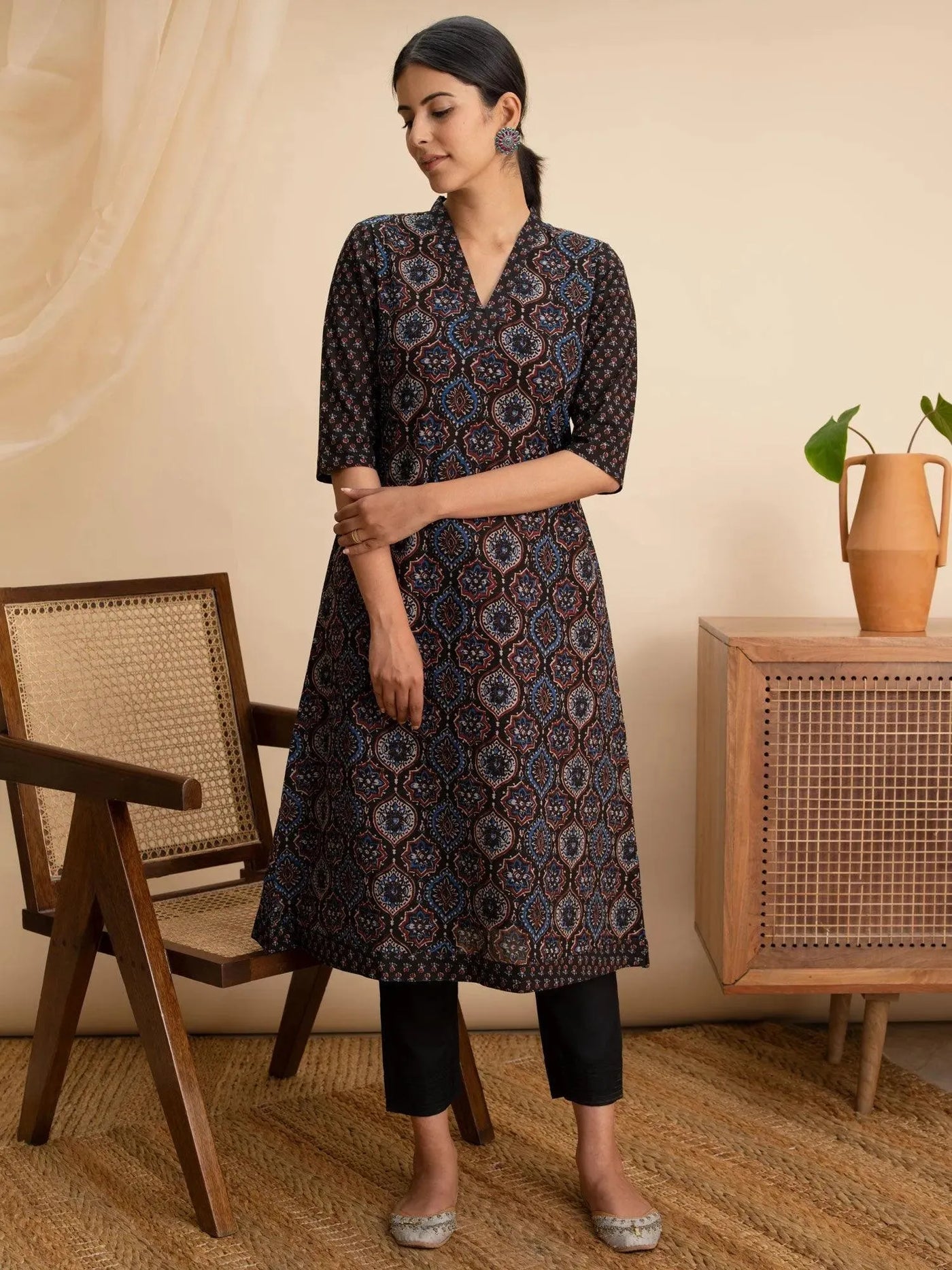 Blue Printed Cotton Kurta - Libas