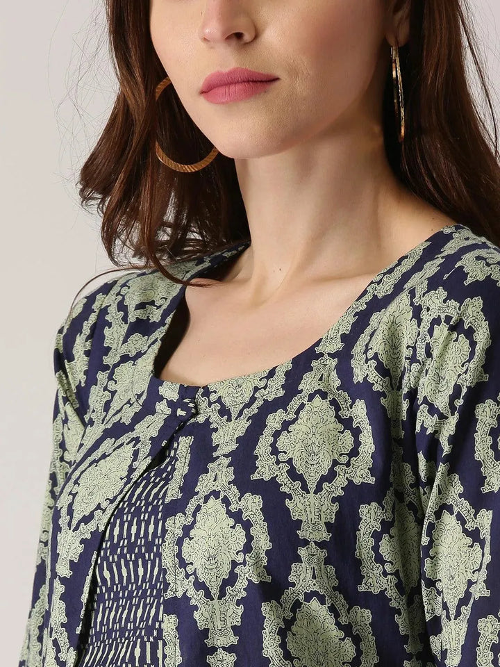 Blue Printed Cotton Kurta - Libas
