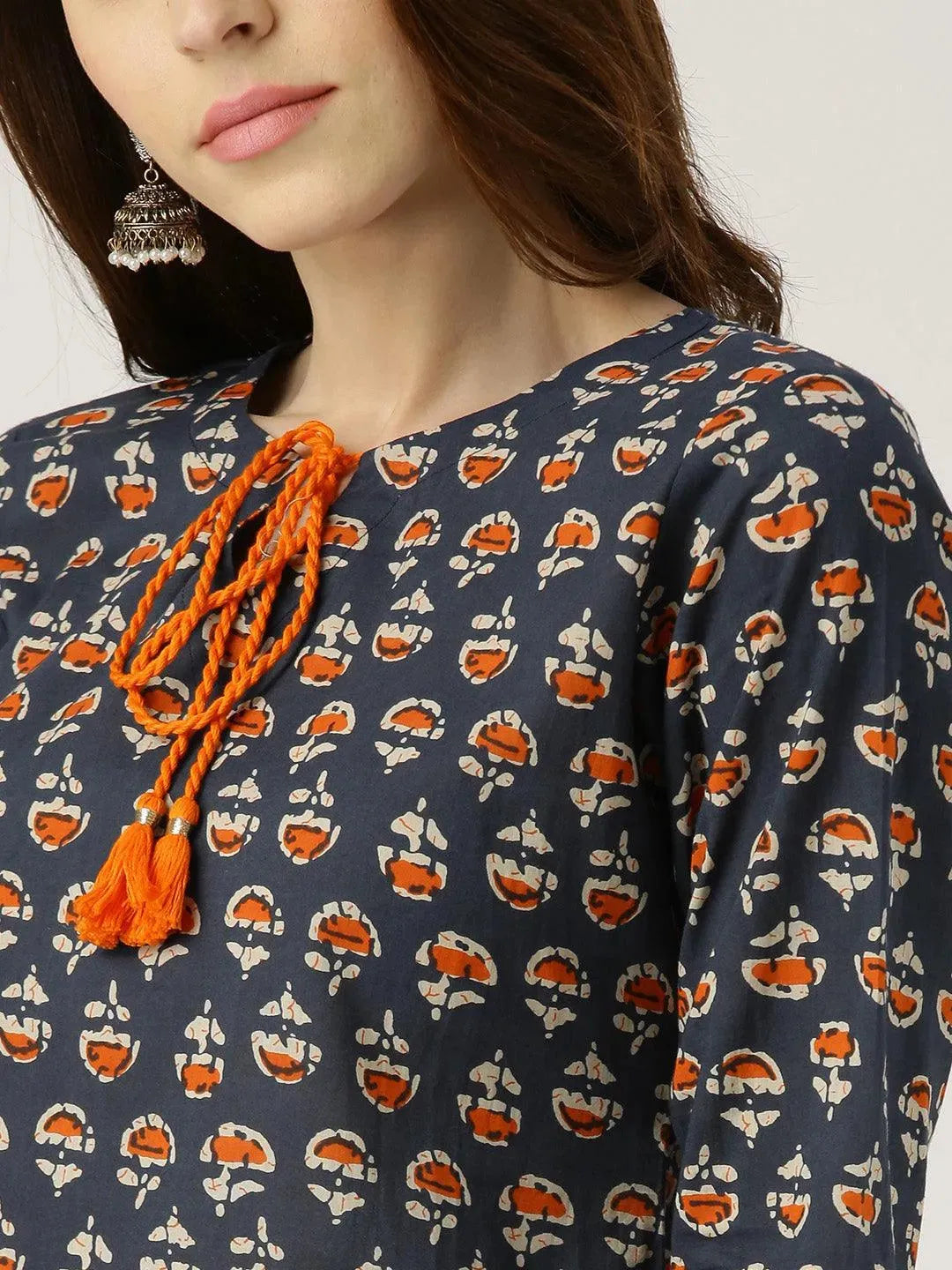 Blue Printed Cotton Kurta - Libas 
