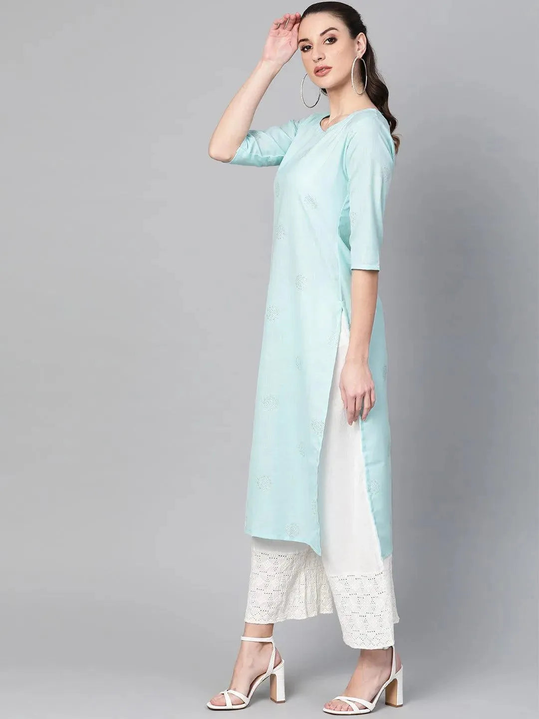 Blue Printed Cotton Kurta - Libas 