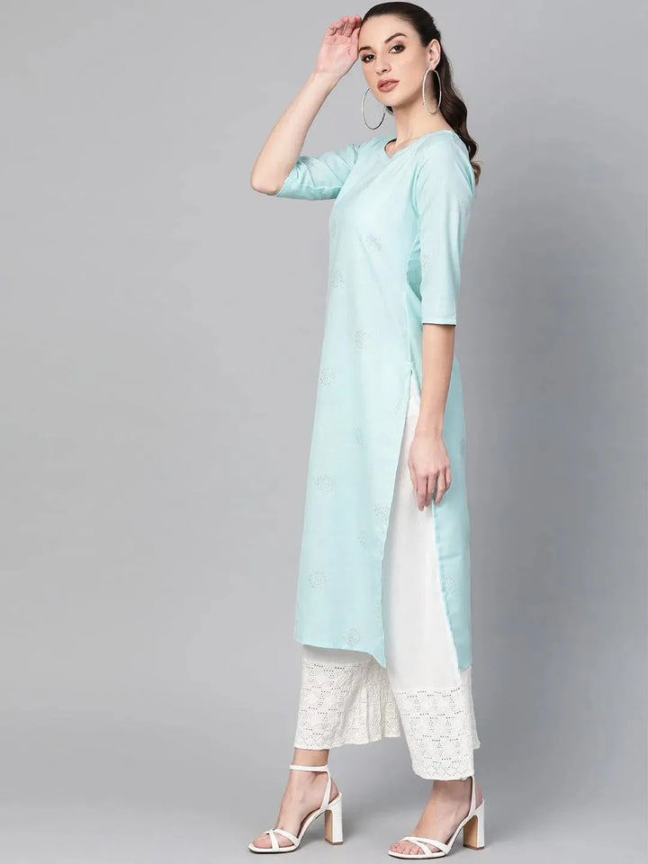 Blue Printed Cotton Kurta - Libas