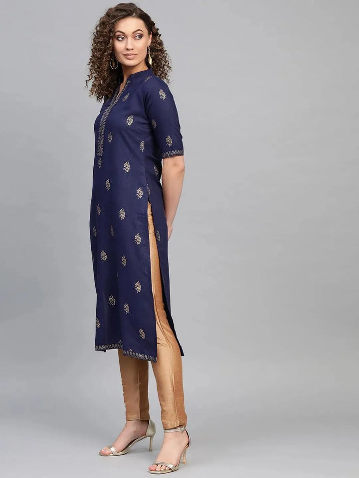 Blue Printed Cotton Kurta - Libas