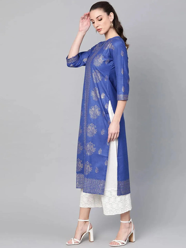 Blue Printed Cotton Kurta - Libas