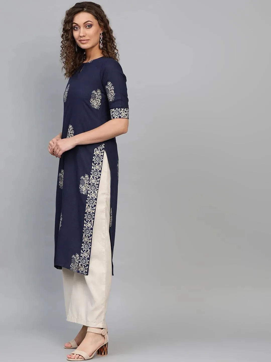 Blue Printed Cotton Kurta - Libas 
