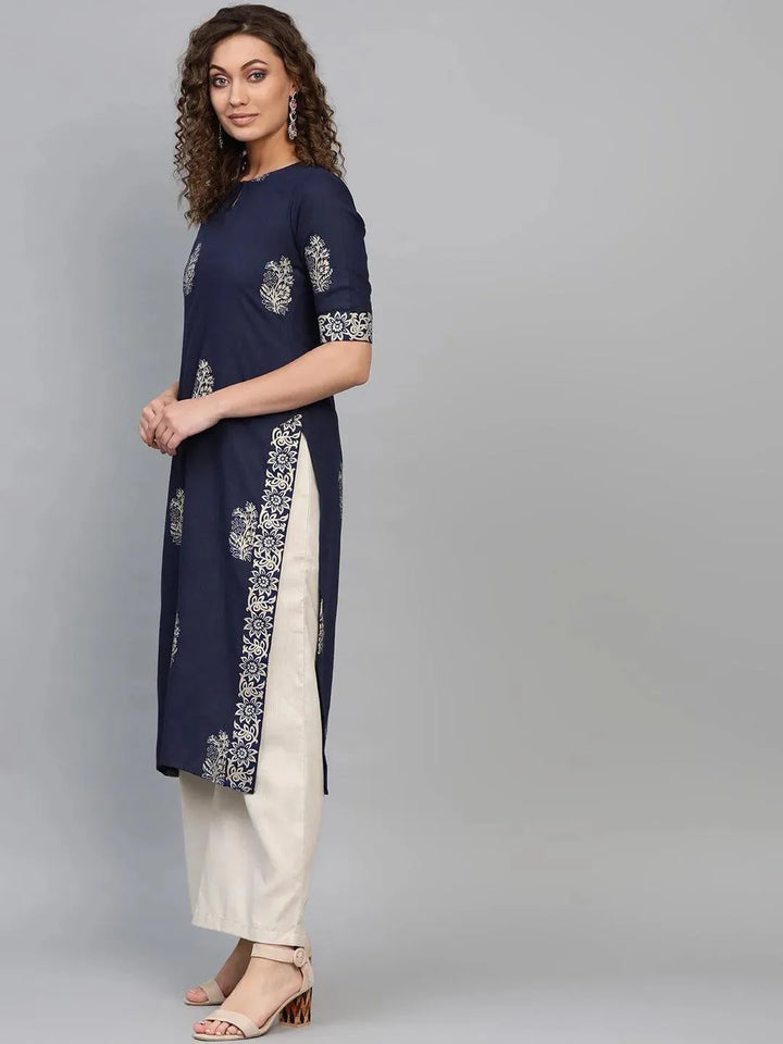 Blue Printed Cotton Kurta - Libas