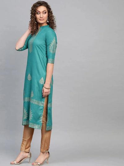 Blue Printed Cotton Kurta - Libas