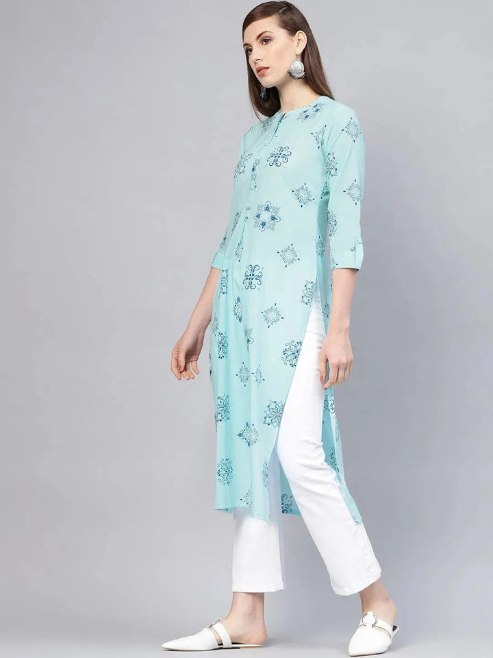 Blue Printed Cotton Kurta - Libas