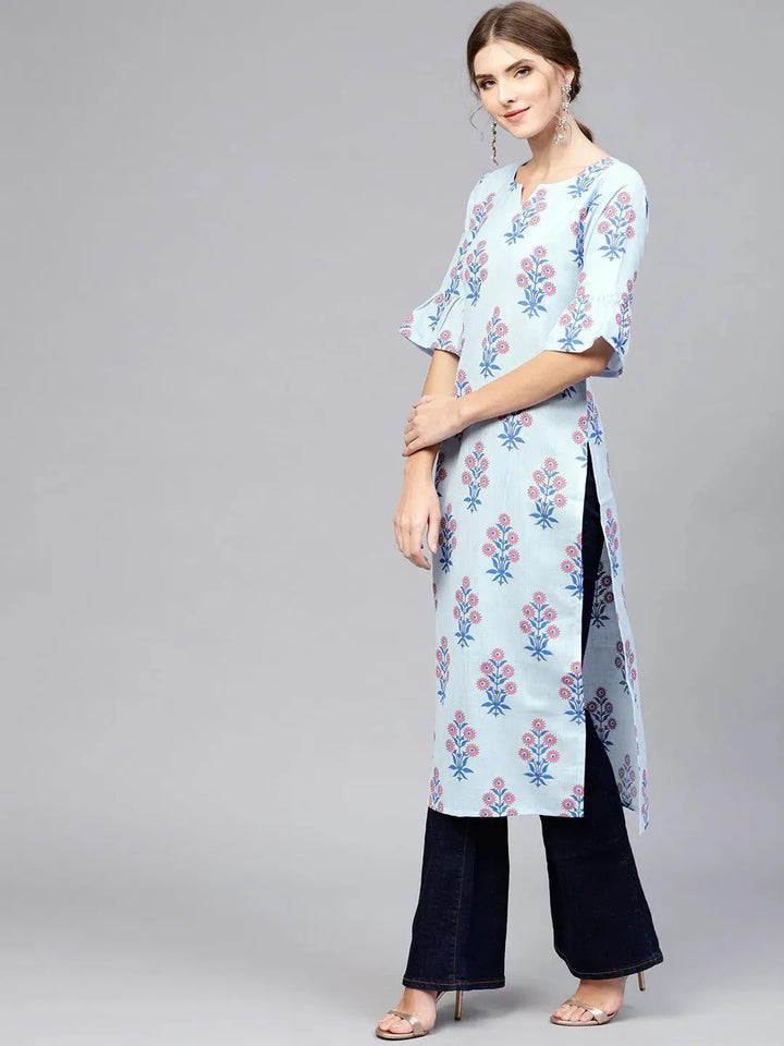 Blue Printed Cotton Kurta - Libas
