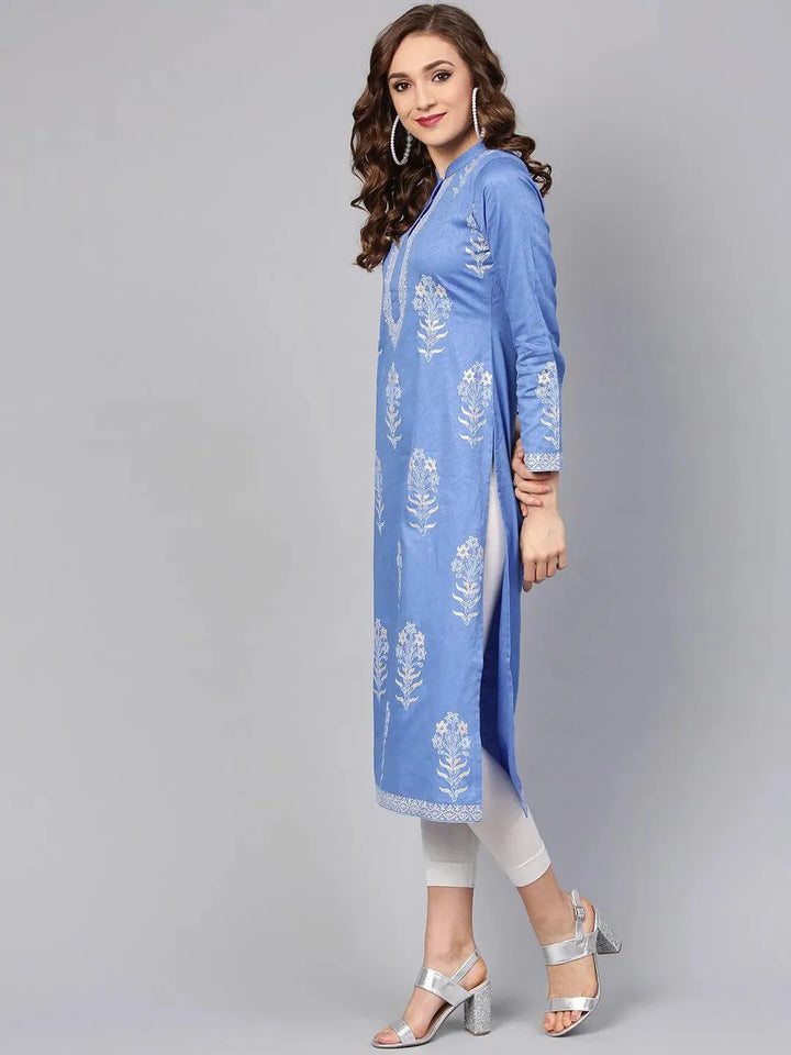 Blue Printed Cotton Kurta - Libas