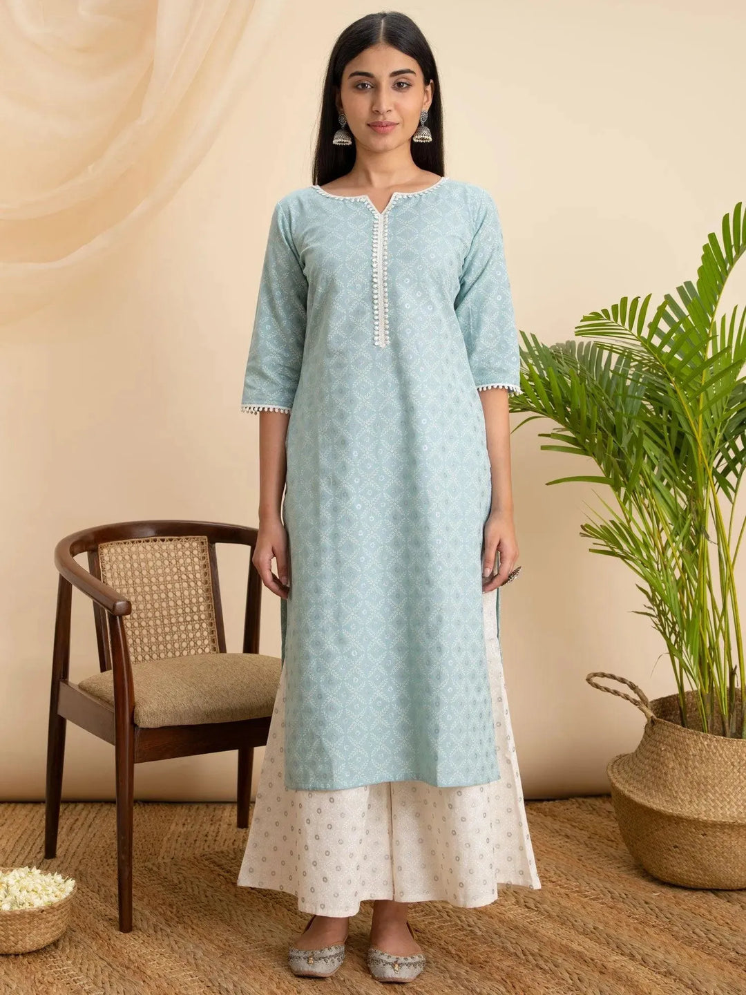 Blue Printed Cotton Kurta - Libas 