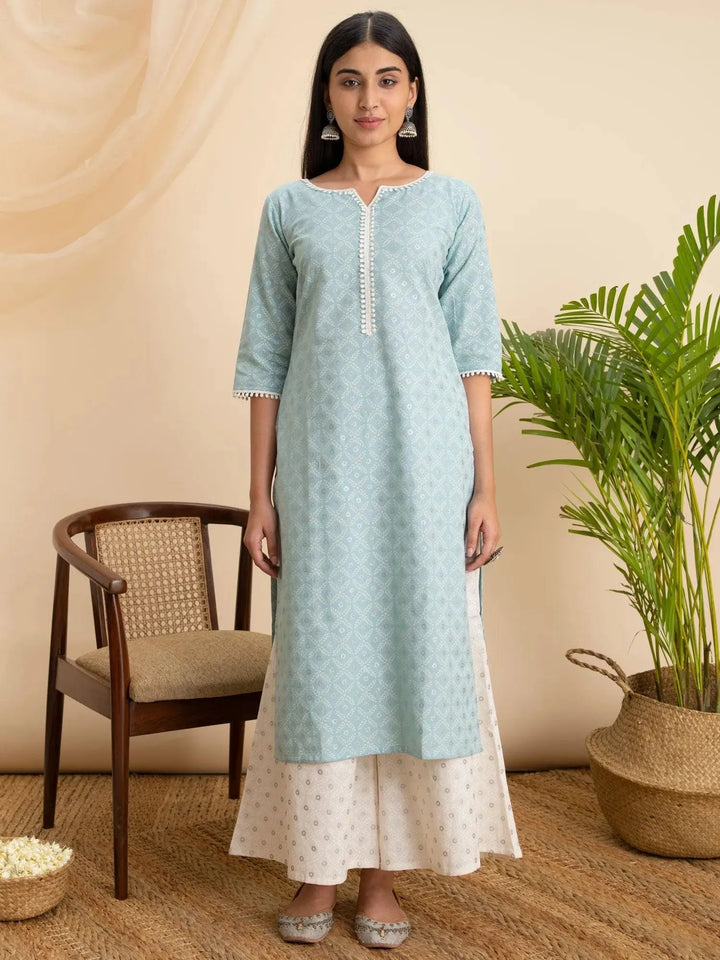 Blue Printed Cotton Kurta - Libas