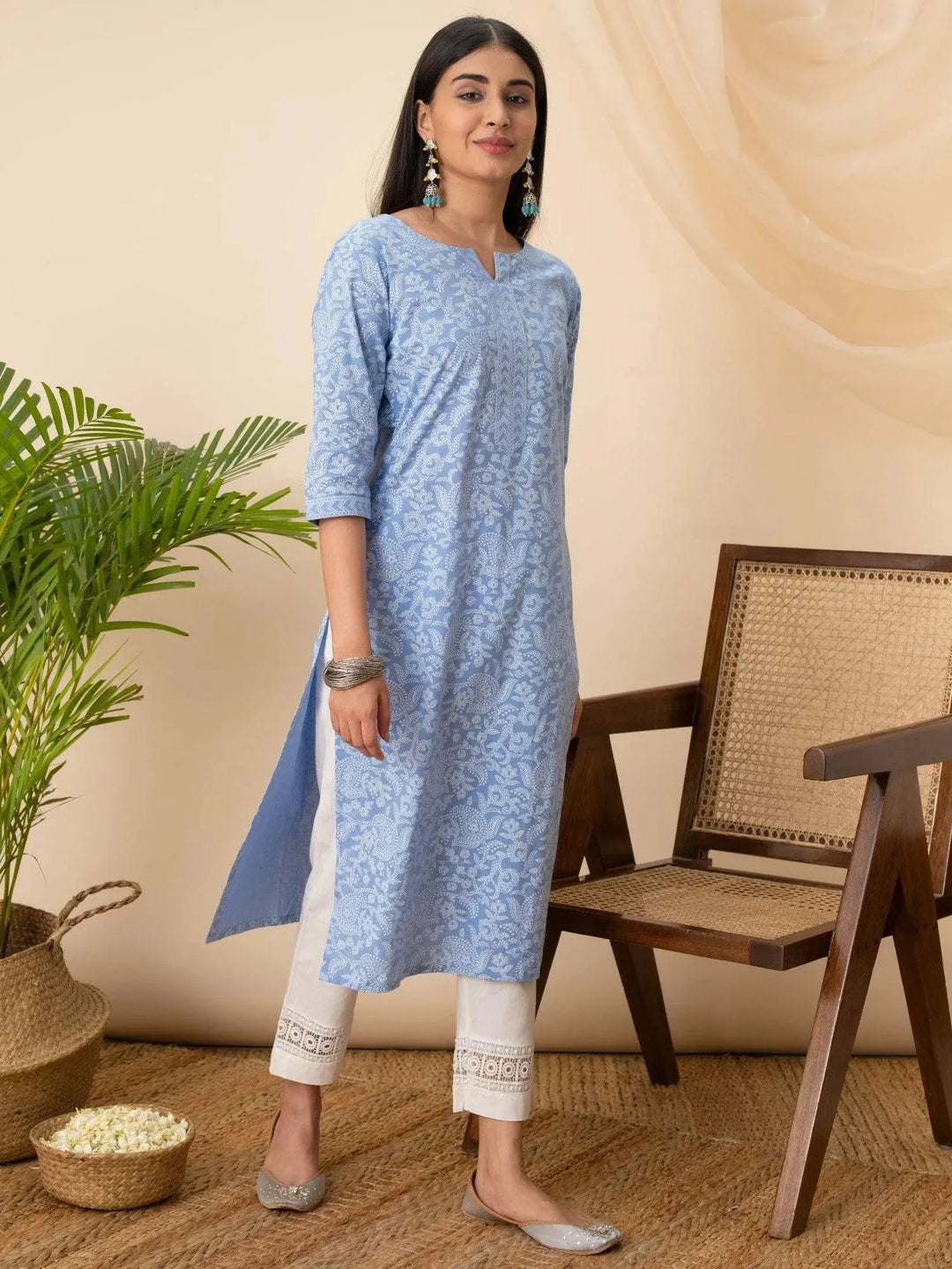 Blue Printed Cotton Kurta - Libas