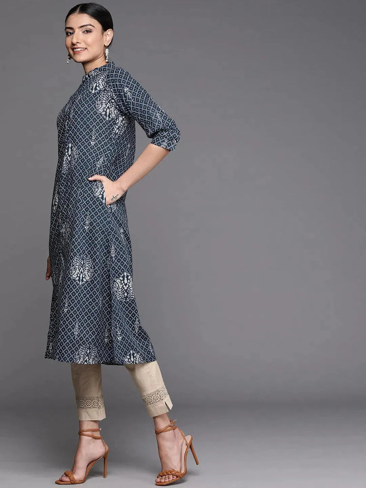 Blue Printed Cotton Kurta - Libas