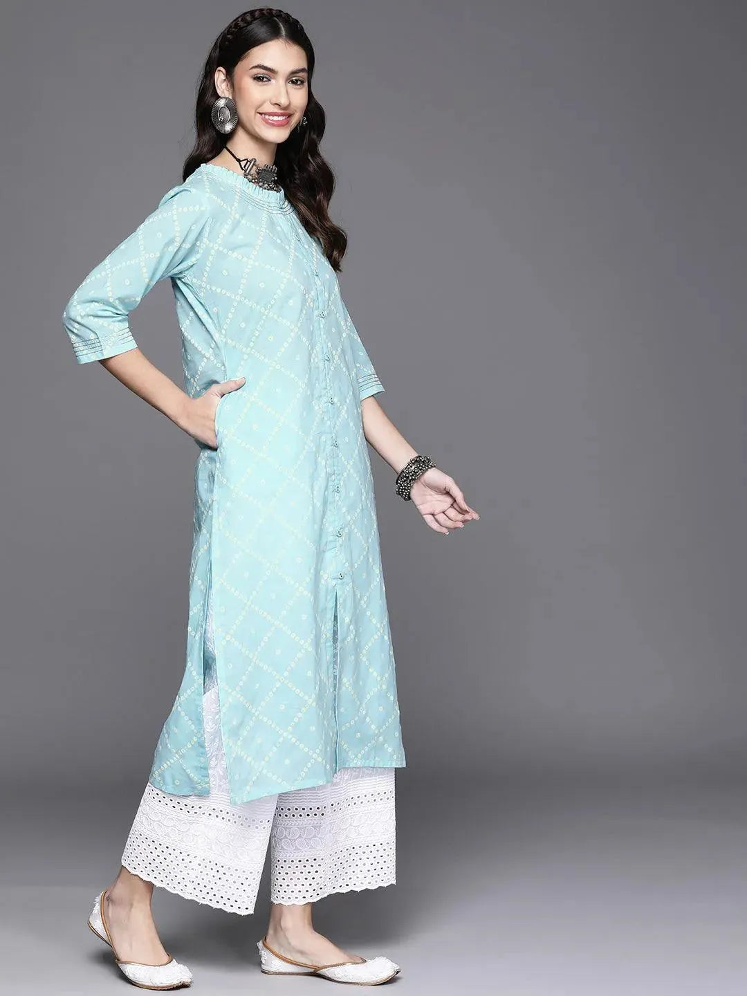 Blue Printed Cotton Kurta - Libas 