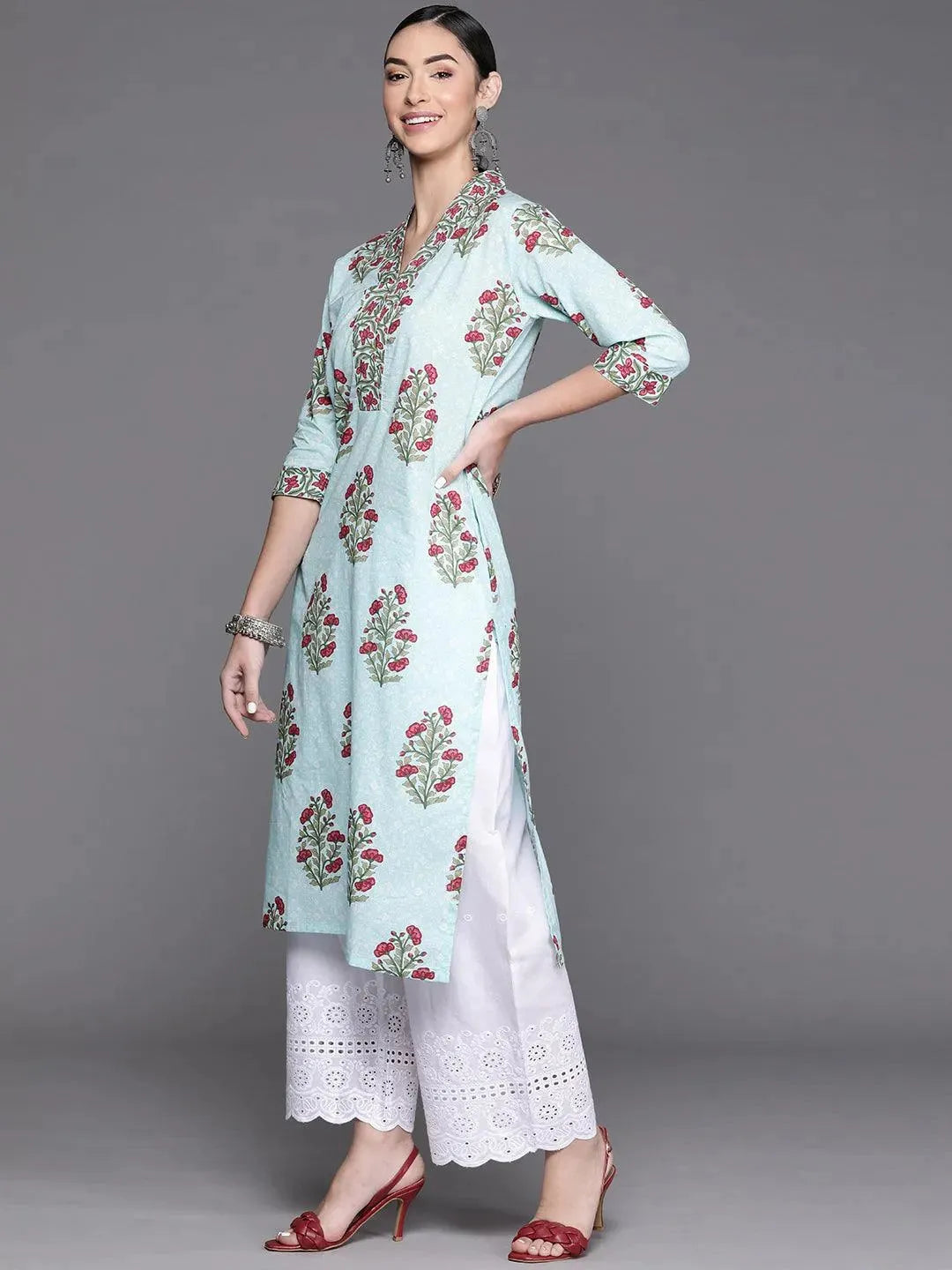 Blue Printed Cotton Kurta - Libas