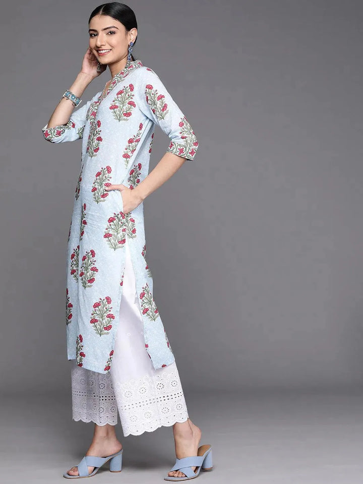 Blue Printed Cotton Kurta - Libas