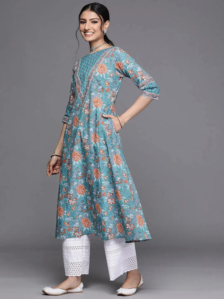 Blue Printed Cotton Kurta - Libas