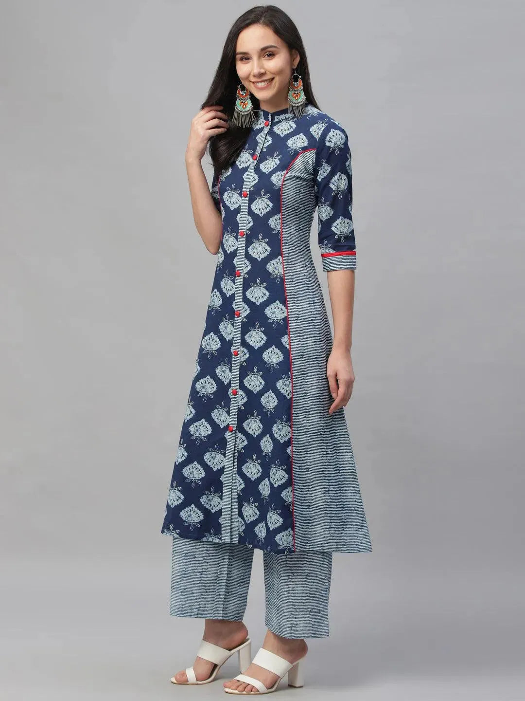 Blue Printed Cotton Kurta - Libas 