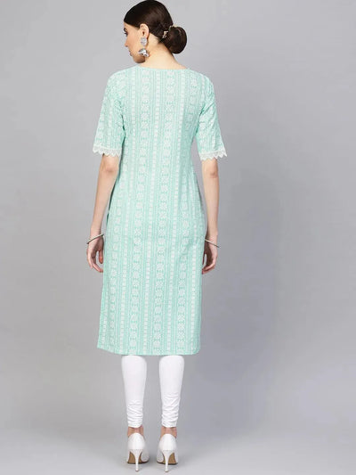 Blue Printed Cotton Kurta - Libas