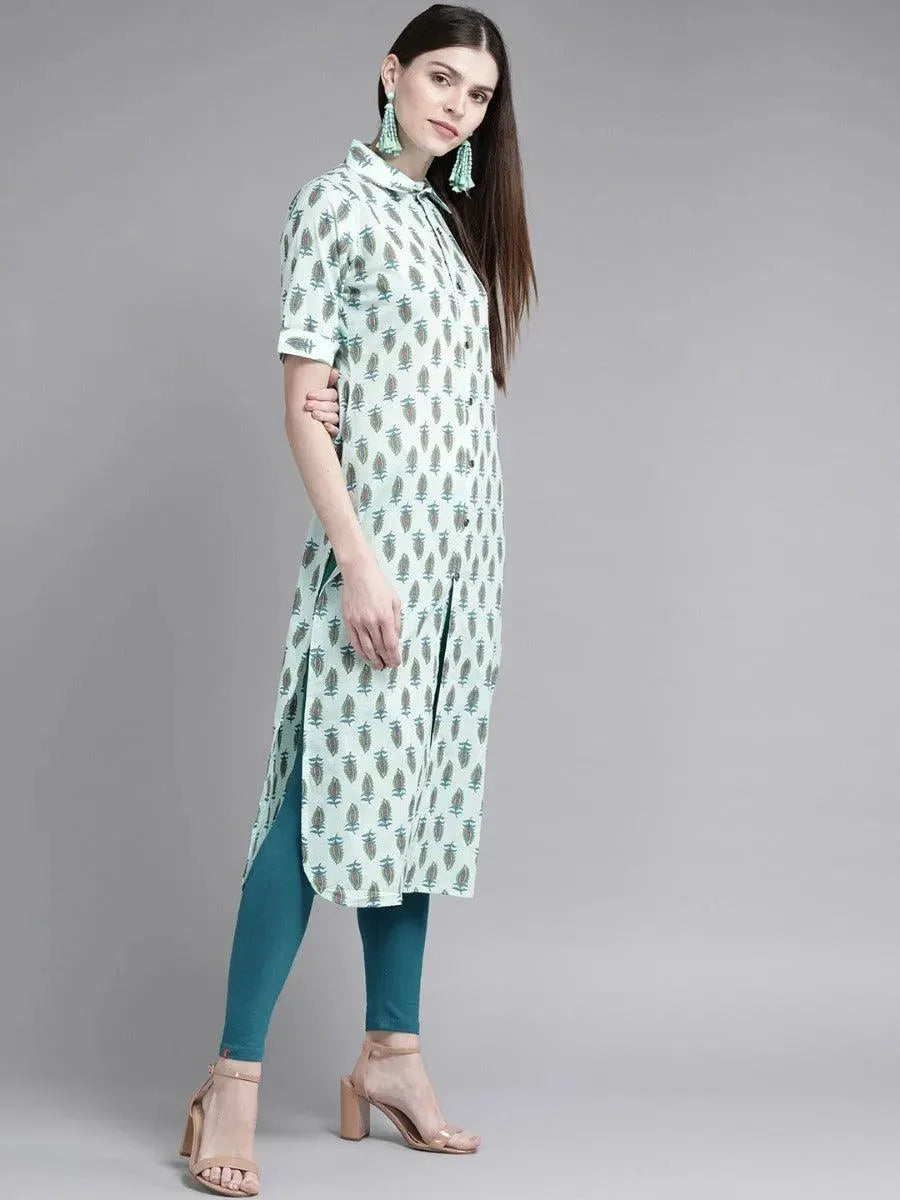 Blue Printed Cotton Kurta - Libas 