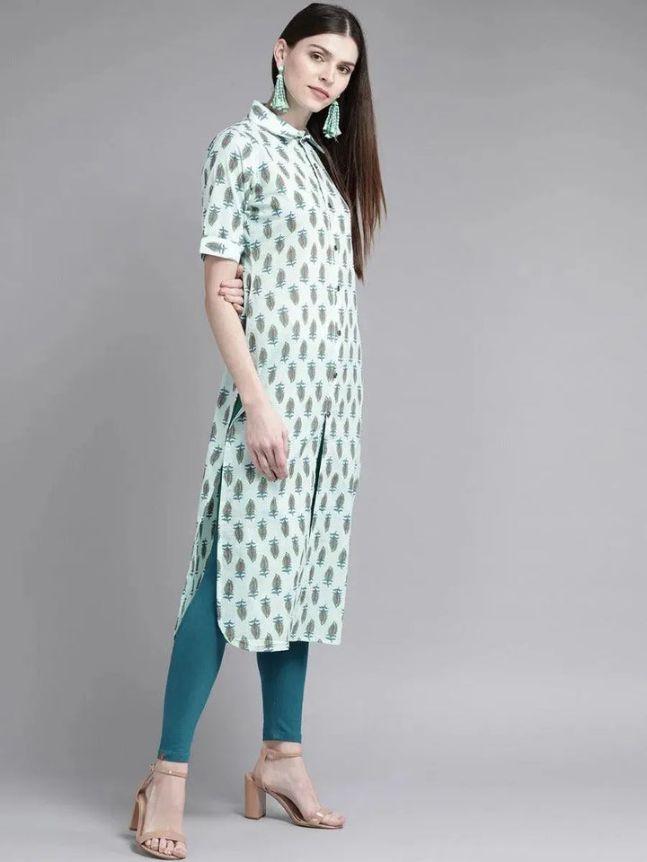 Blue Printed Cotton Kurta - Libas