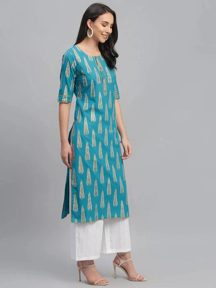 Blue Printed Cotton Kurta - Libas