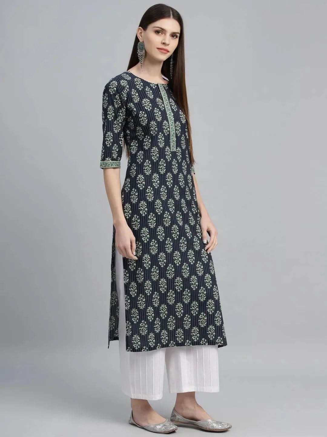 Blue Printed Cotton Kurta - Libas 