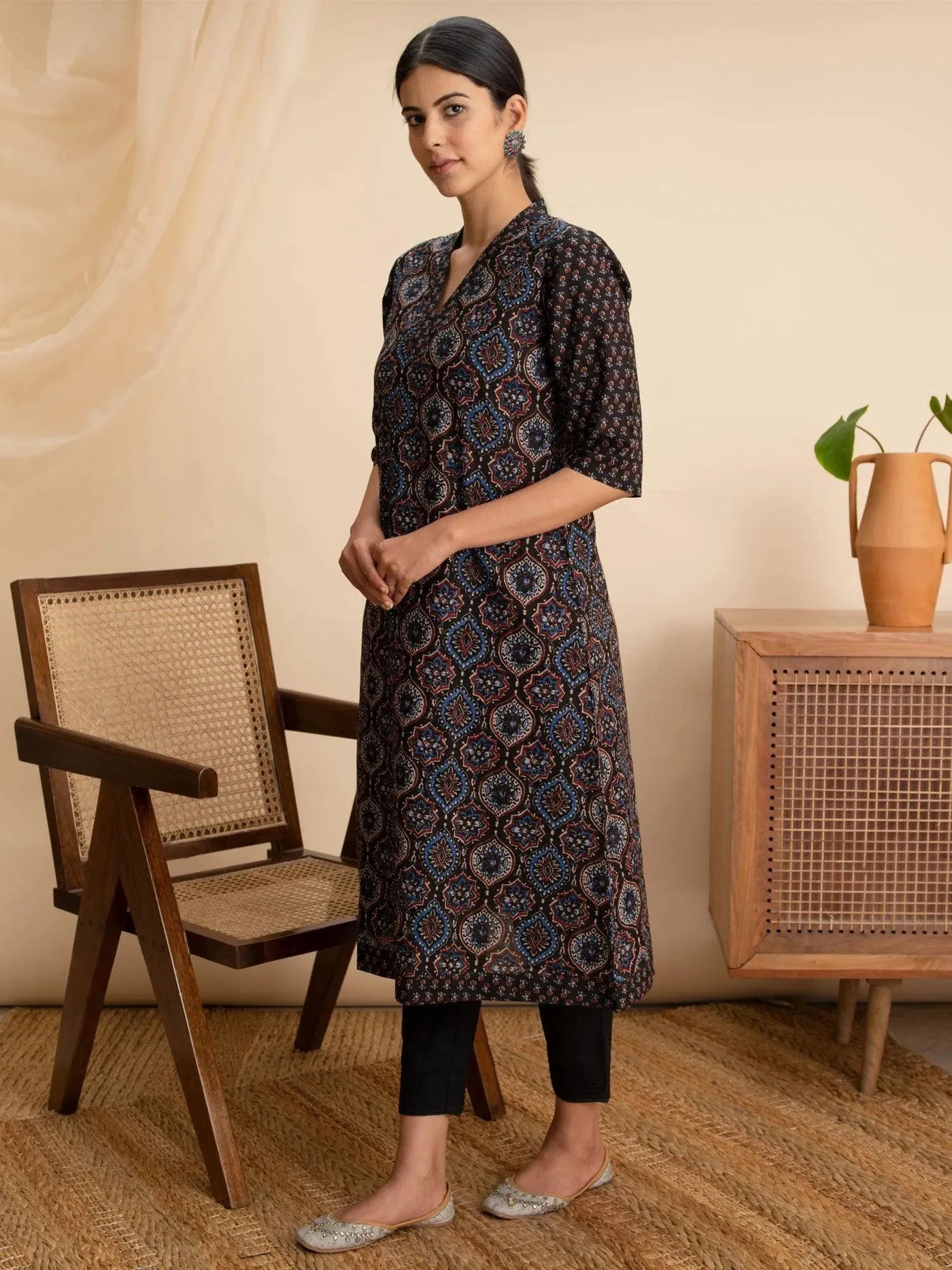 Blue Printed Cotton Kurta - Libas