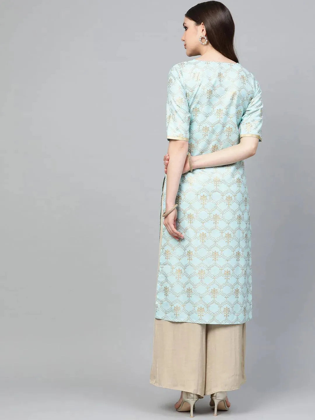 Blue Printed Cotton Kurta - Libas