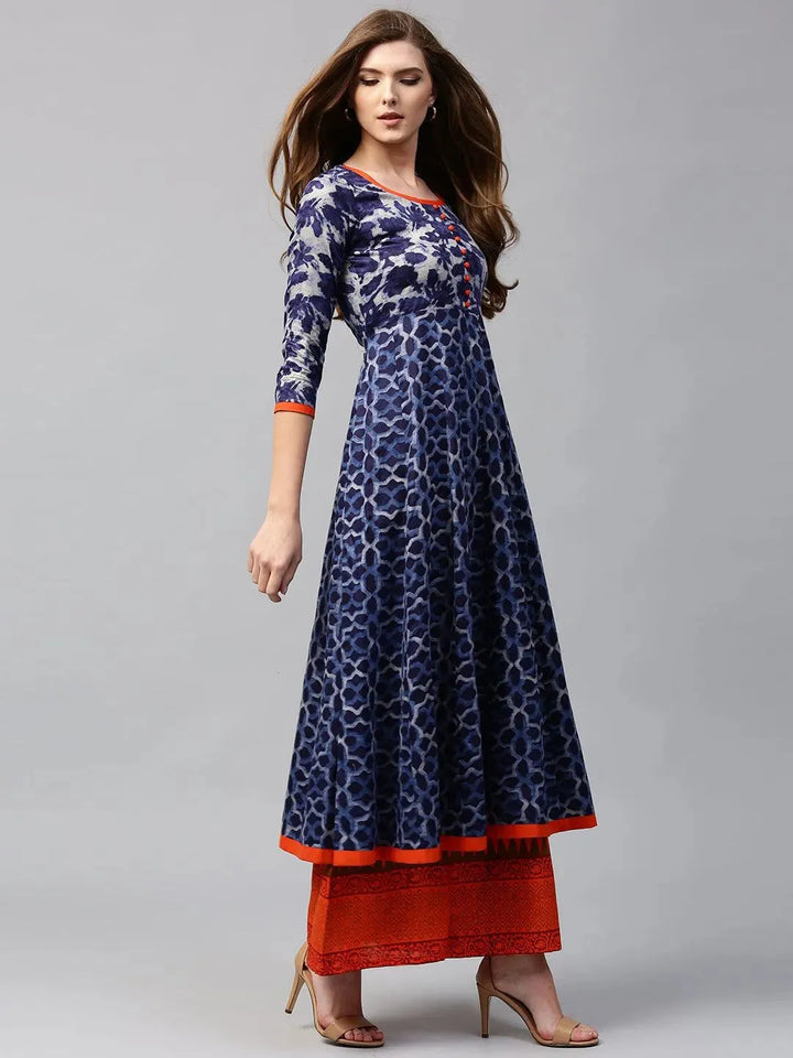 Blue Printed Cotton Kurta - Libas
