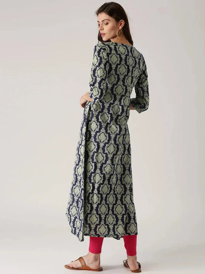 Blue Printed Cotton Kurta - Libas