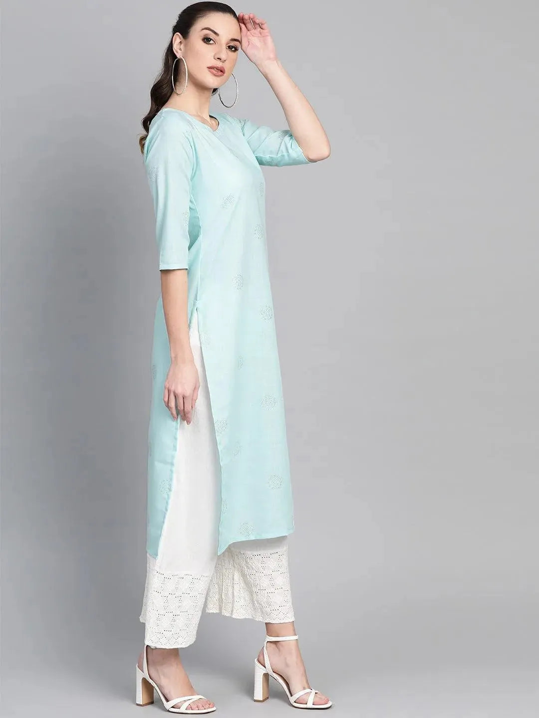 Blue Printed Cotton Kurta - Libas 
