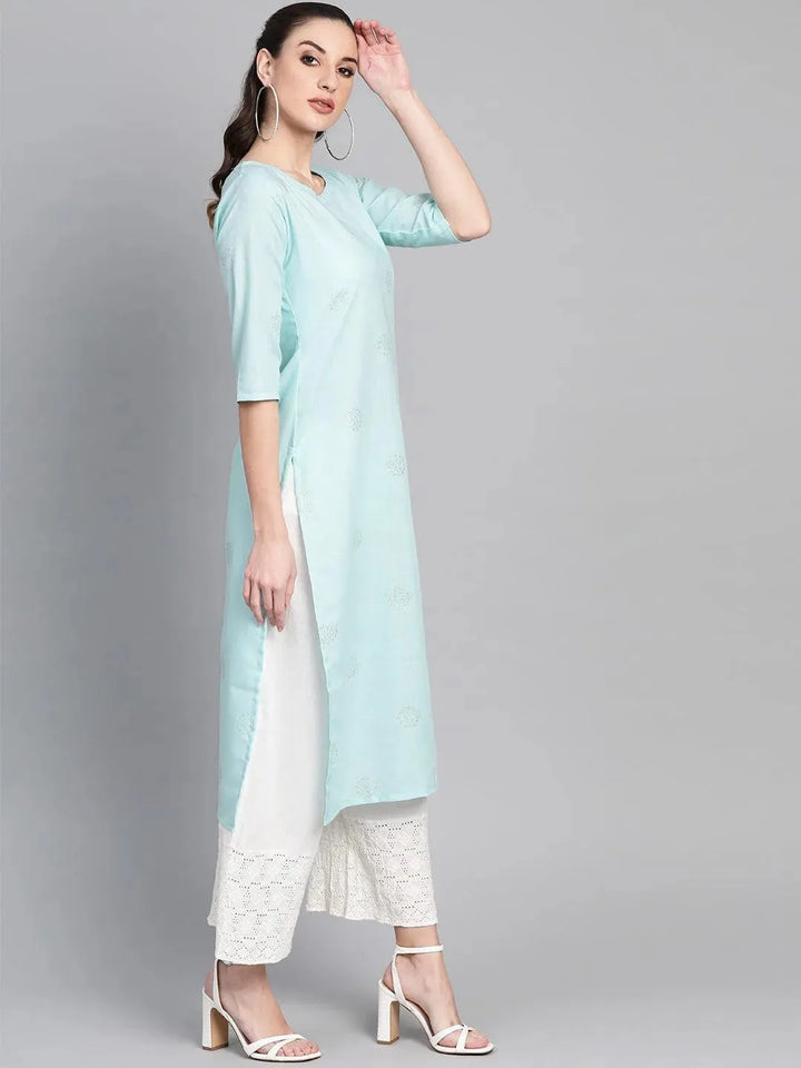 Blue Printed Cotton Kurta - Libas