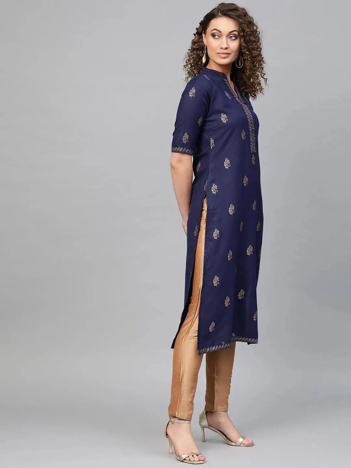 Blue Printed Cotton Kurta - Libas